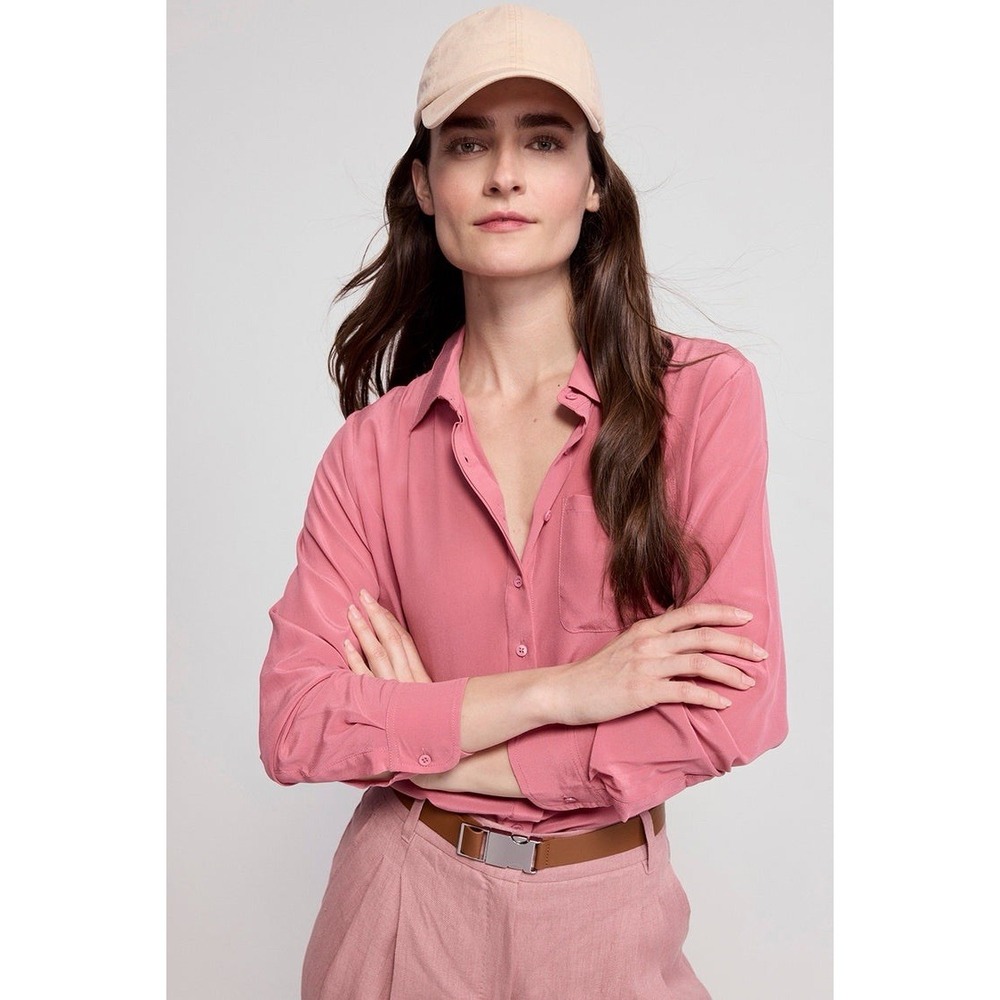 The Shirt by Rochelle Behrens "The Silk Shirt" button front Blouse Size L Mauve